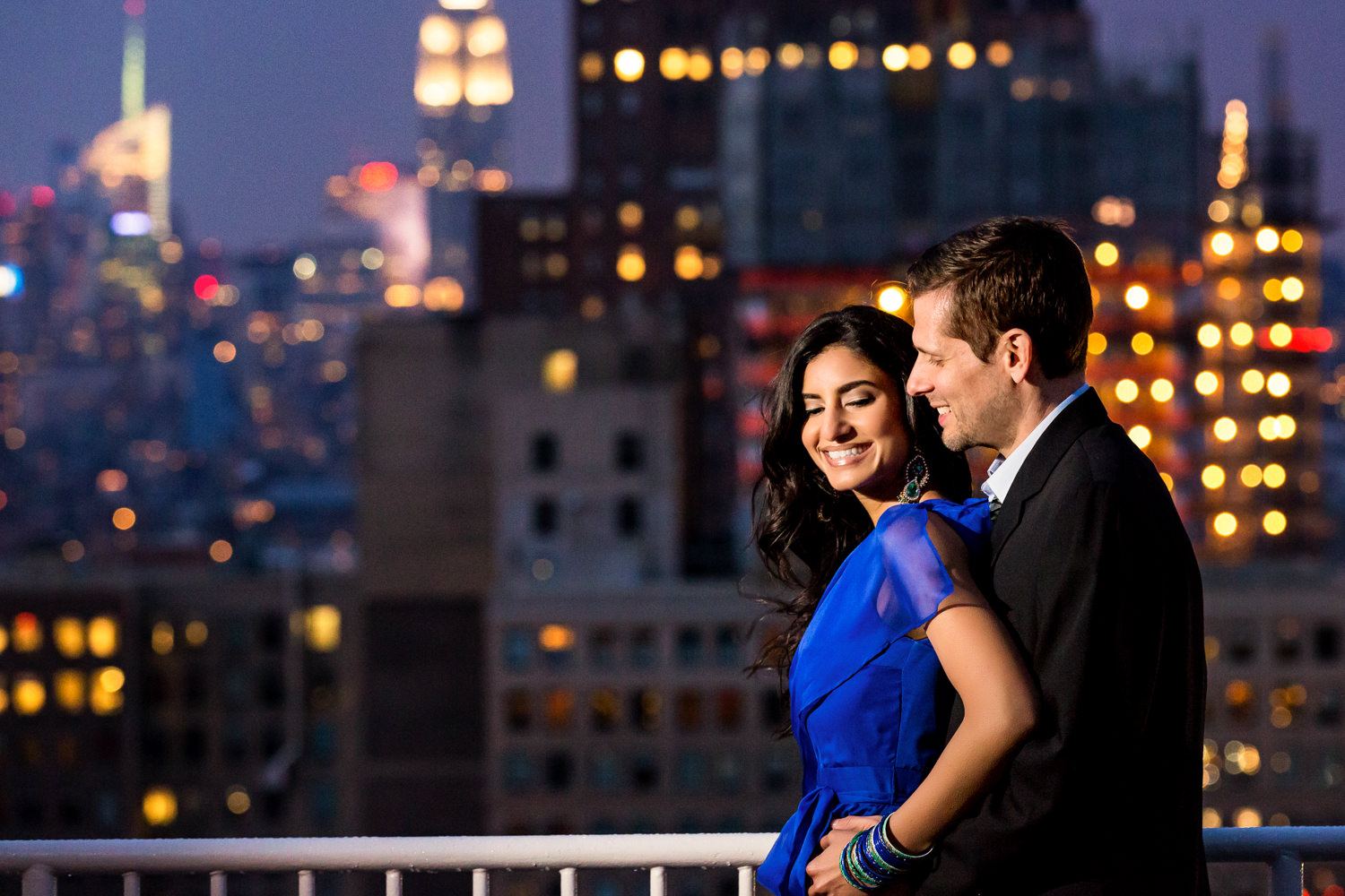 This was an engagement session in NYC, New York City, Manhattan, This shot is from the rooftop of the couple's apartment building at night, Indian bride, Jewish groom, Procopio Photography, best top Washington DC photographer, best top Maryland photographer, best top Virginia photographer, best top DMV photographer, best top wedding photographer, best top commercial photographer, best top portrait photographer, best top boudoir photographer, modern fine art portraits, dramatic, unique, different, bold, editorial, photojournalism, award winning photographer, published photographer, memorable images, be different, stand out, engagement photography