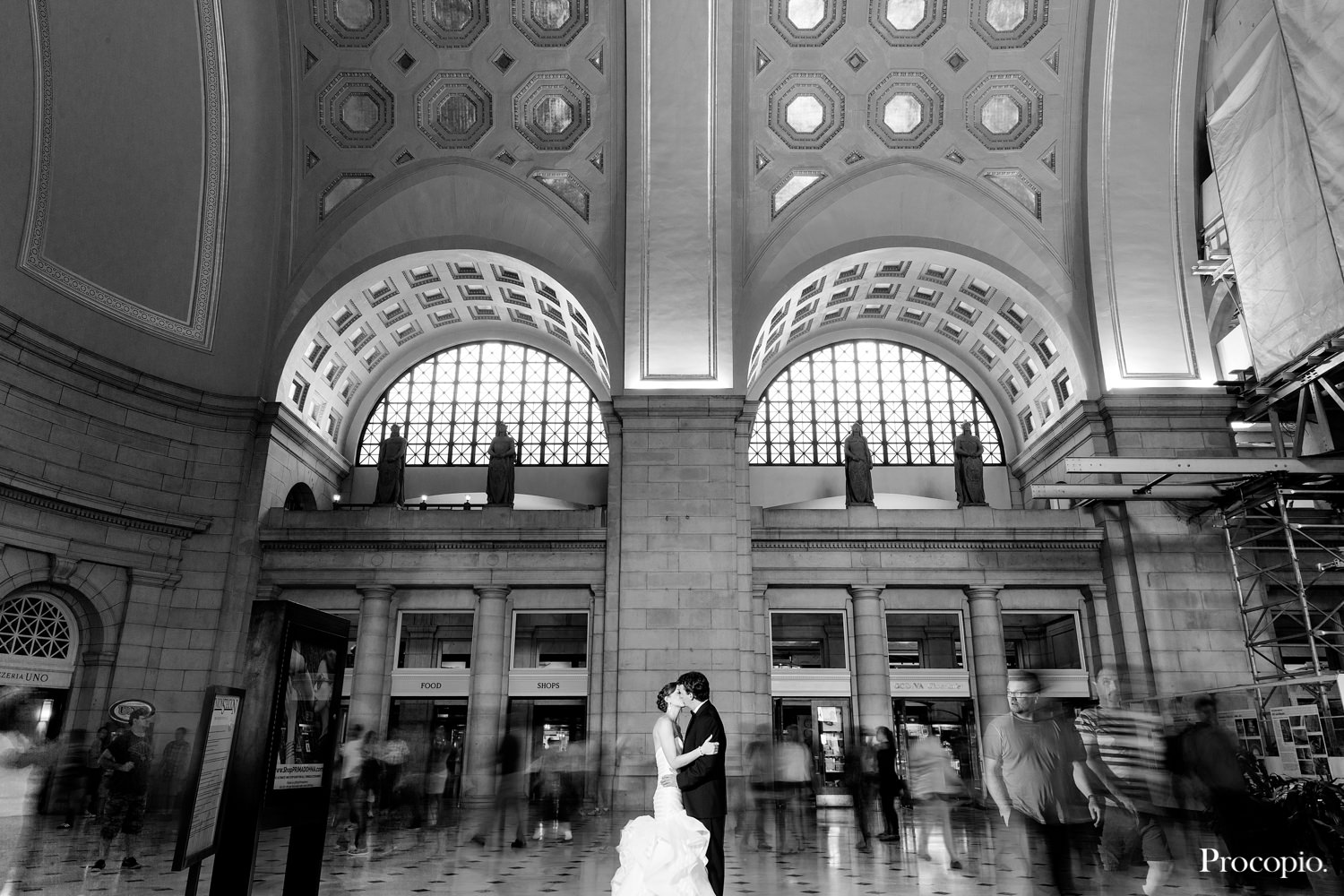 Union Station wedding reception, St John’s Church, Washington DC, wedding colors are purple deep red, and pink, striped wedding gown, Procopio Photography, best top Washington DC photographer, best top Maryland photographer, best top Virginia photographer, best top DMV photographer, best top wedding photographer, best top commercial photographer, best top portrait photographer, best top boudoir photographer, modern fine art portraits, dramatic, unique, different, bold, editorial, photojournalism, award winning photographer, published photographer, memorable images, be different, stand out