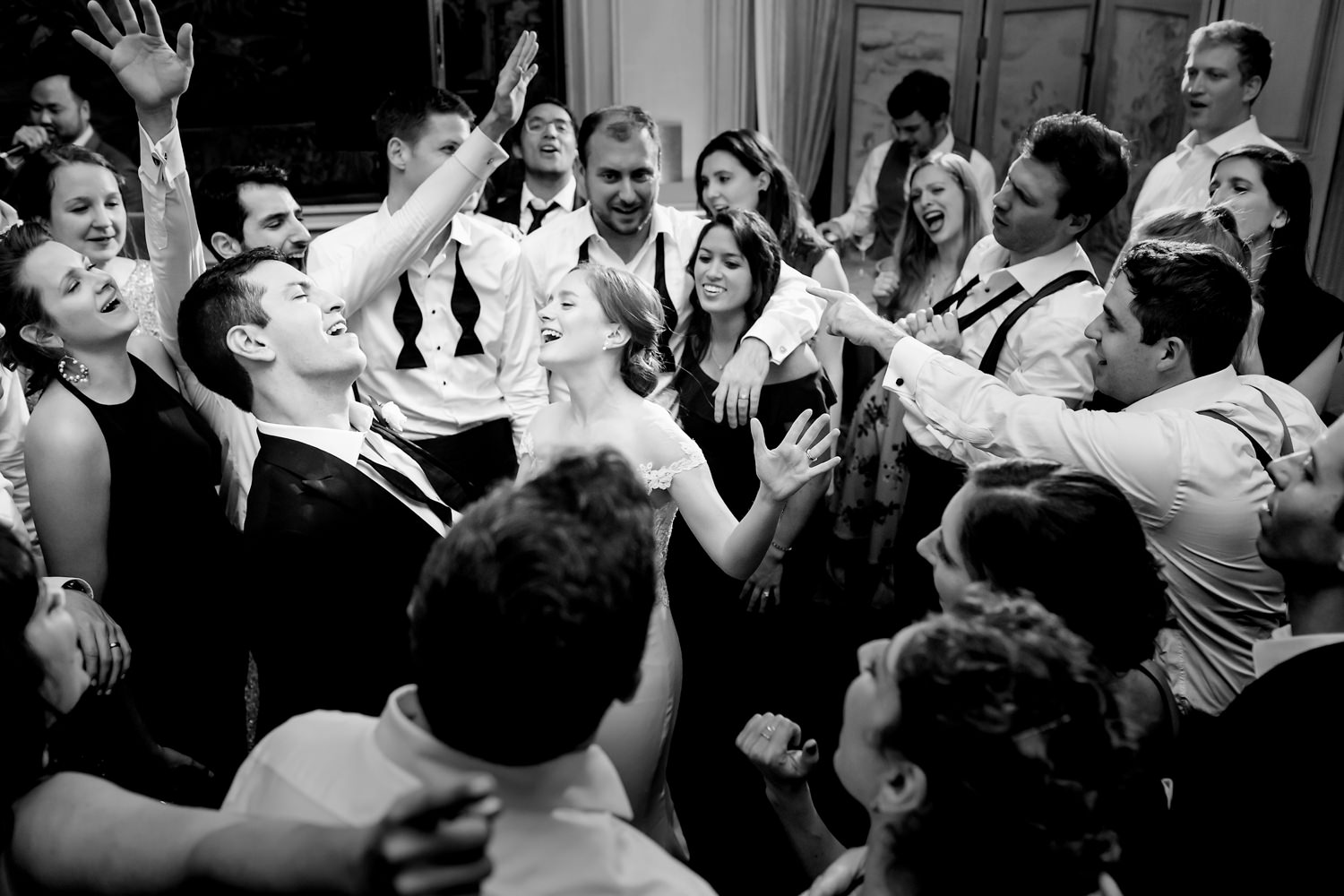 Washington DC wedding at Meridian House, this photo was taken during the second to last dance, the crowd is merry, everyone is singing, a circle forms around the bride and groom as they belt out the lyrics to the song the band is playing loudly, getting their party on, cutting a rug, Procopio Photography, best top Washington DC photographer, best top Maryland photographer, best top Virginia photographer, best top DMV photographer, best top wedding photographer, best top commercial photographer, best top portrait photographer, best top boudoir photographer, modern fine art portraits, dramatic, unique, different, bold, editorial, photojournalism, award winning photographer, published photographer, memorable images, be different, stand out