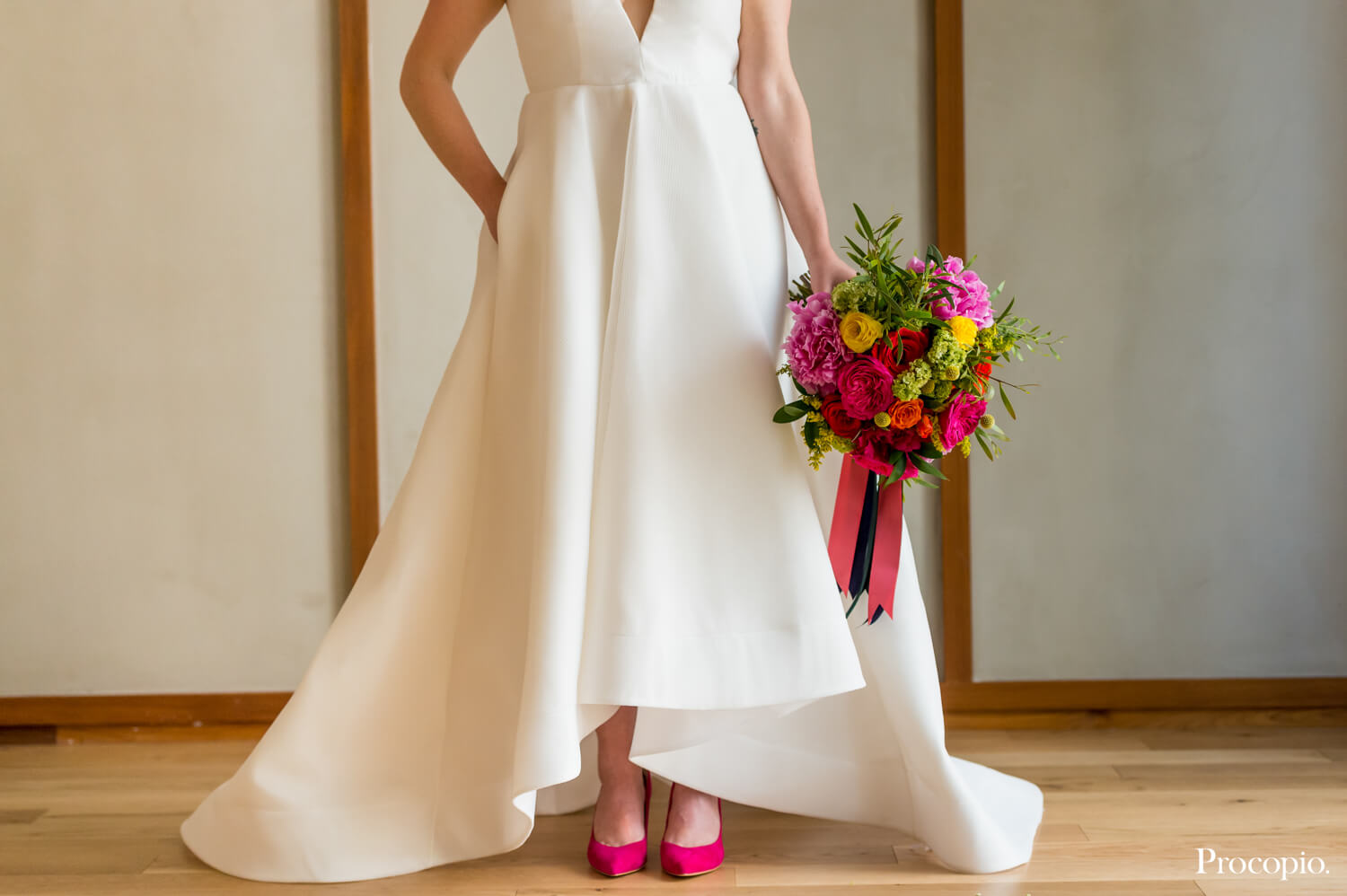 Bride holding bright bouquet, A.Dominick Events - best Washington DC wedding planner - photo by Procopio Photography