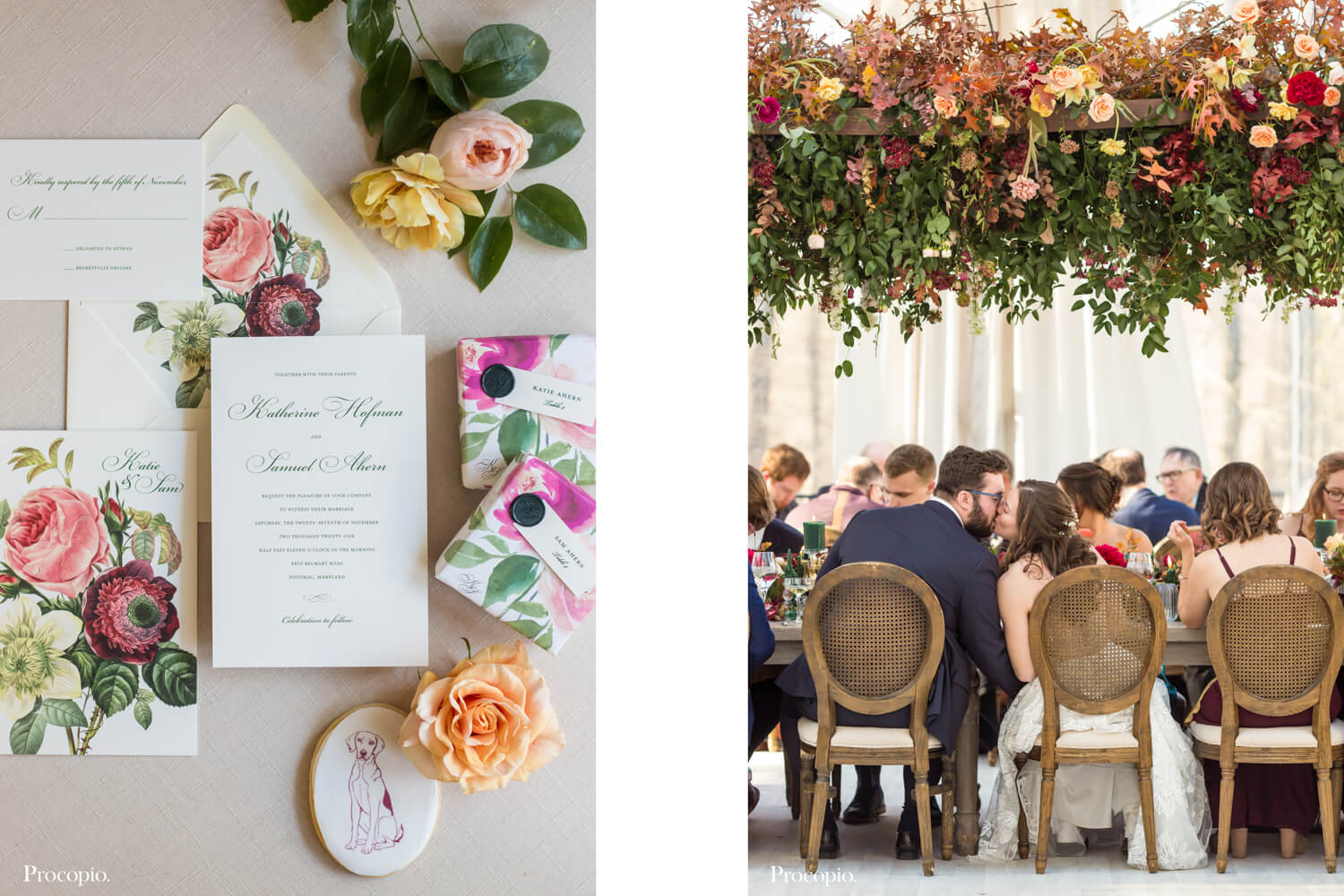 Rose invitations and floral chandelier -Bella Notte - best Washington DC wedding planner - photo by Procopio Photography