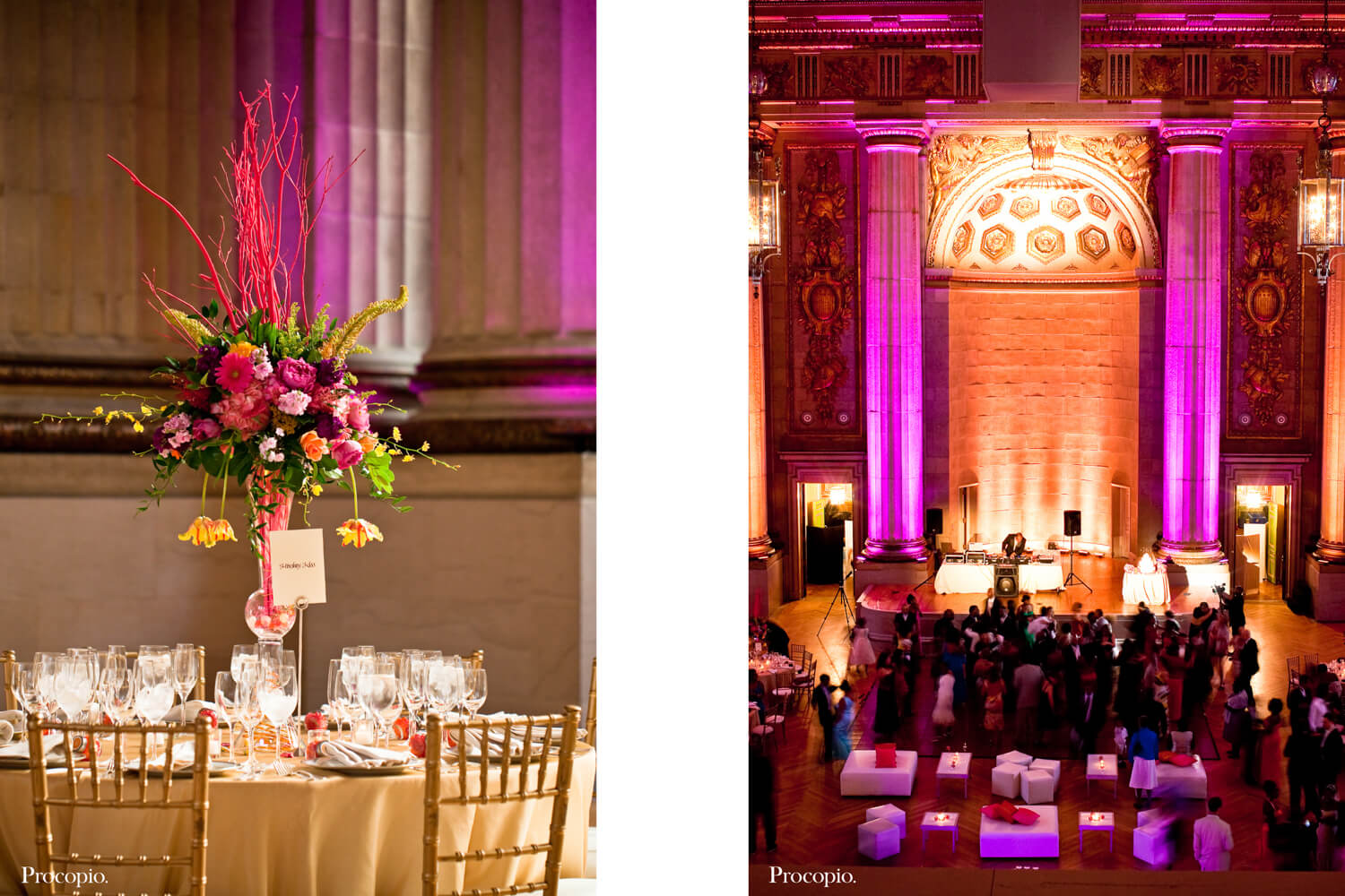 Wedding reception in pink lighting - Cherry Blossom Weddings and Events - best Washington DC wedding planner - photo by Procopio Photography