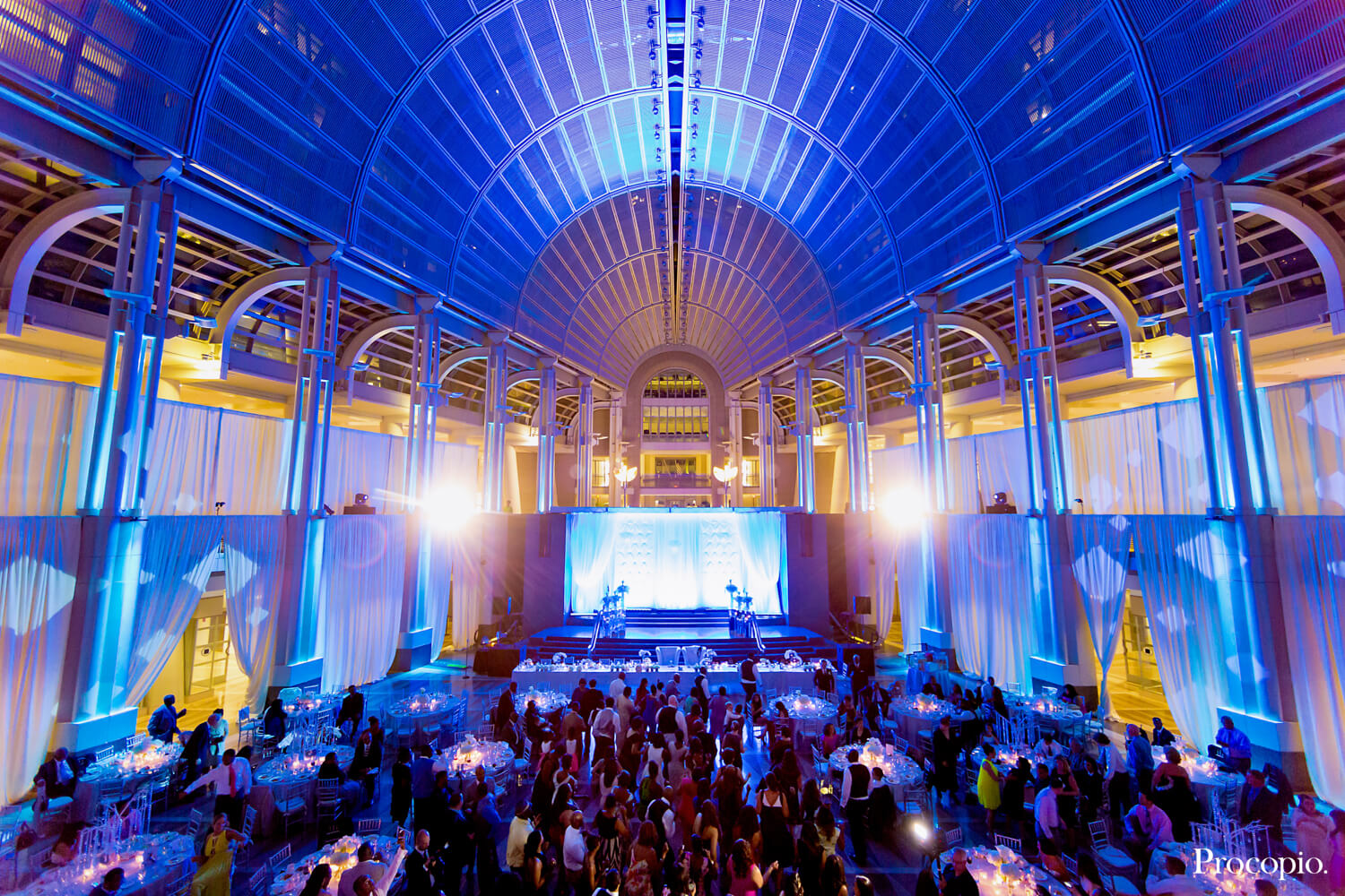 Blue lit wedding reception - Defined by Design Events - best Washington DC wedding planner - photo by Procopio Photography