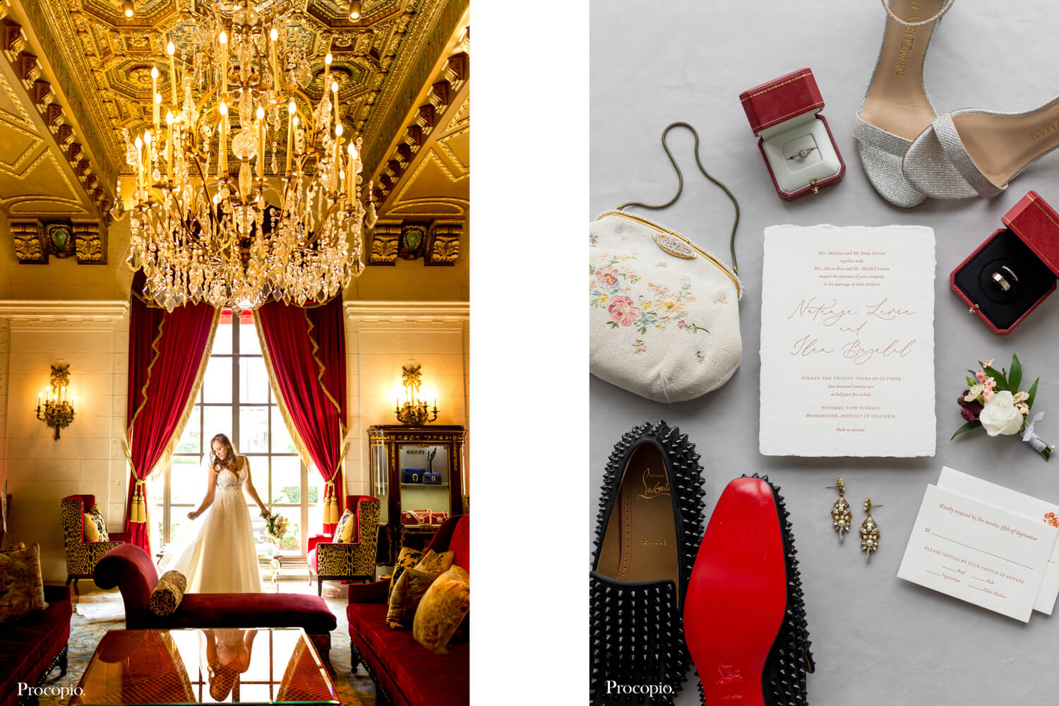 Loubontin shoes and red velvet furnitue - best Washington wedding planner - Sara Muchnick Events  - photo by Procopio Photography